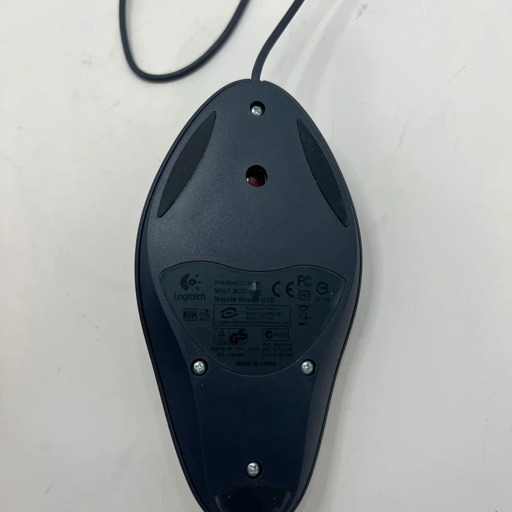 Logitech Marble Mouse USB Trackball T-BC21 Grey Red Ambidextrous Wired T-BC21